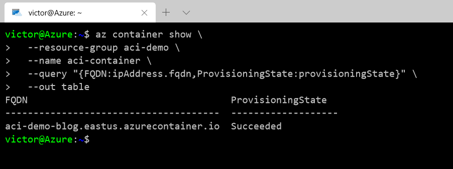 Show container provisioningState